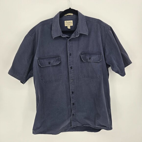 Cabelas Mens Large Tall blue stonewash canvas button up utility short sleeve - Picture 8 of 8